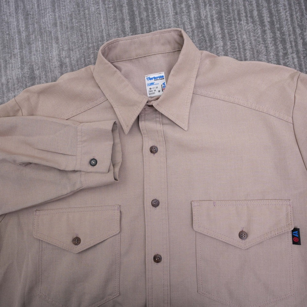 Workrite Mens Tan Khaki Long Sleeve Button Down Work Shirt USA Made 46-17-35